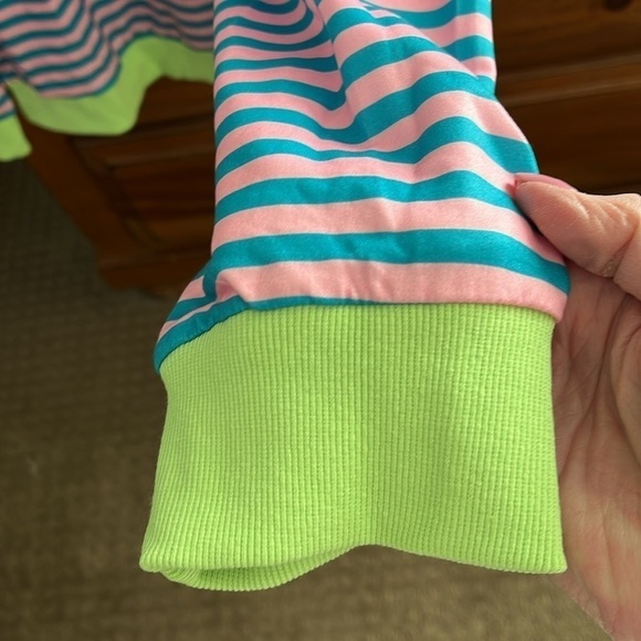 NWOT Women’s Pink And Aqua Blue Striped Top With Lime Green Trim Size 2XL - Picture 3 of 9